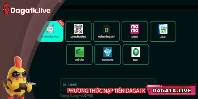 Giới thiệu các phương thức nạp tiền tại Daga1k